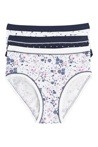 3 Slips Hoge Taille - Wit en Marineblauw