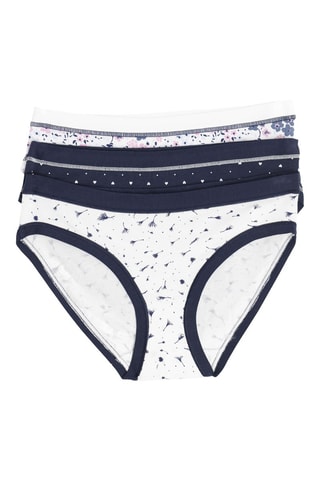 3 Slips Hoge Taille - Wit en Marineblauw