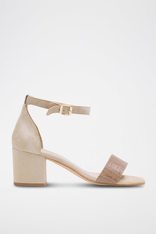 Sandali con tacco in pelle - Beige