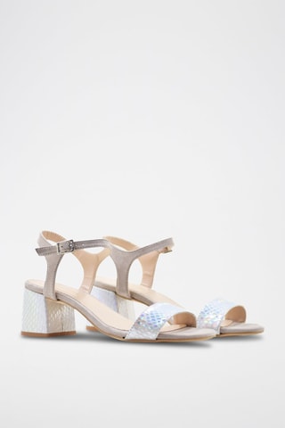 Sandali con tacco in pelle - Argentato