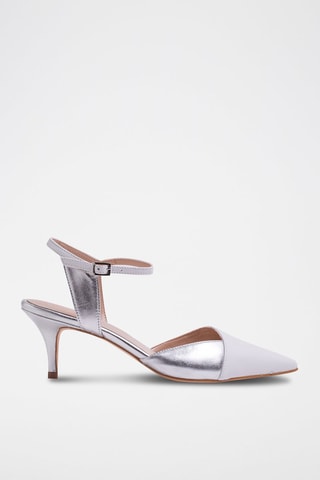 Ballerine con tacco in pelle - Bianco e argentato