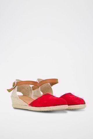 Espadrillas con zeppa in pelle scamosciata - Rosso