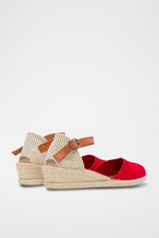 Espadrillas con zeppa in pelle scamosciata - Rosso