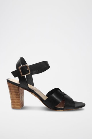 Sandali con tacco in pelle - Nero