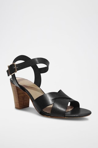 Sandali con tacco in pelle - Nero