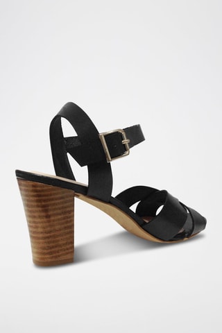 Sandali con tacco in pelle - Nero