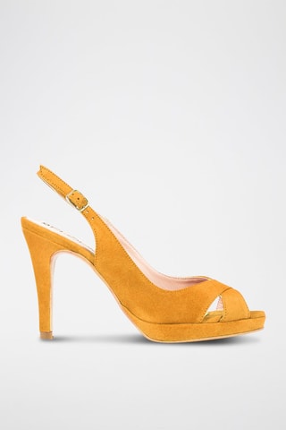 Sandali con tacco in pelle di camoscio - Giallo