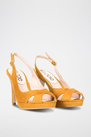 Sandali con tacco in pelle di camoscio - Giallo