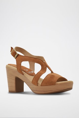 Sandali con tacco in pelle scamosciata - Marrone