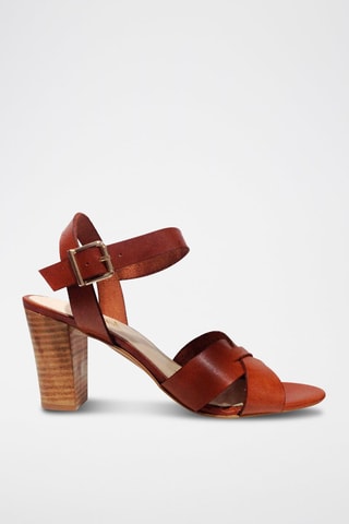 Sandali con tacco in pelle - Marrone