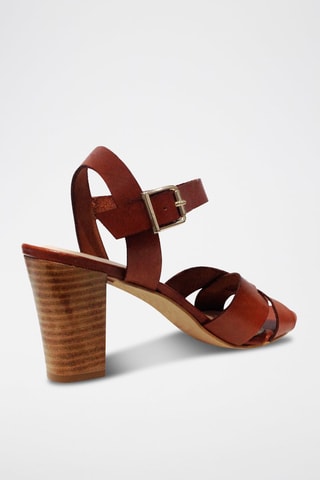 Sandali con tacco in pelle - Marrone