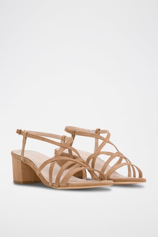 Sandali con tacco in pelle scamosciata - Beige - Beige