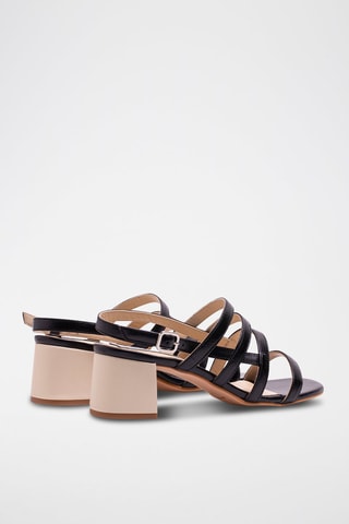 Sandali con tacco in pelle - Nero