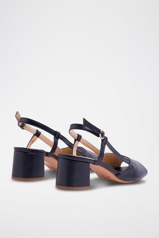 Sandali con tacco in pelle - Blu