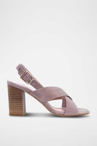 Sandali con tacco in pelle scamosciata - Taupe