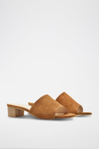 Sandali con tacco in pelle scamosciata - Marrone