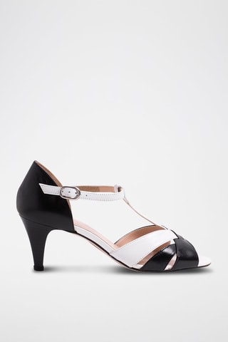 Sandali con tacco in pelle nappa Cristina - Bianco e nero