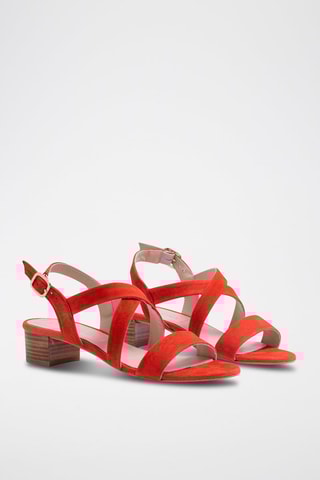 Sandali con tacco in pelle scamosciata - Rosso