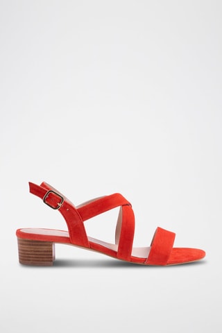 Sandali con tacco in pelle scamosciata - Rosso