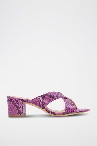 Ciabatte con tacco in pelle di serpente - Nero e rosa