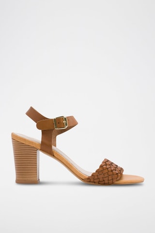 Sandali con tacco in pelle - Marrone