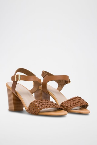 Sandali con tacco in pelle - Marrone