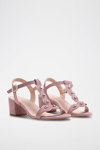 Sandali con tacco in pelle scamosciata - Rosa