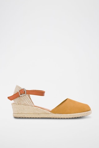 Espadrillas con zeppa in pelle scamosciata - Giallo