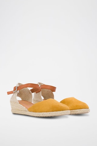 Espadrillas con zeppa in pelle scamosciata - Giallo