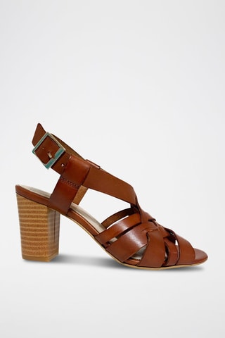 Sandali con tacco in pelle - Marrone