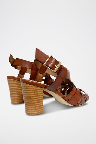 Sandali con tacco in pelle - Marrone