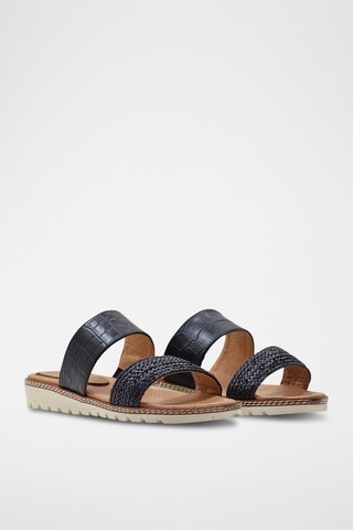 Ciabatte con zeppa in pelle nappa - Nero