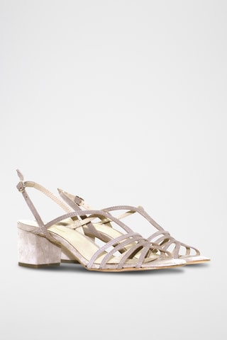 Sandali con tacco in pelle scamosciata - Beige