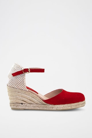 Sandali con zeppa in pelle - Bianco, beige e rosso