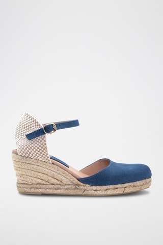 Sandali con zeppa in pelle - Beige e blu