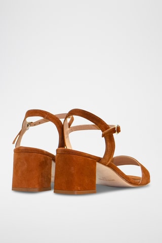 Sandali con tacco in pelle scamosciata - Marrone