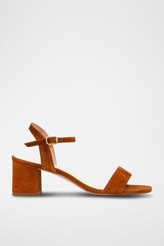 Sandali con tacco in pelle scamosciata - Marrone