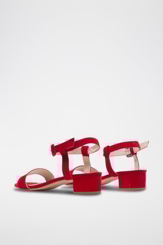 Sandali con tacco in pelle scamosciata - Rosso