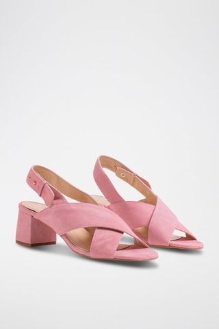 Sandali con tacco in pelle scamosciata - Rosa