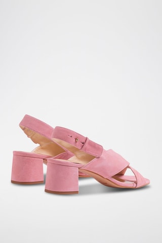 Sandali con tacco in pelle scamosciata - Rosa
