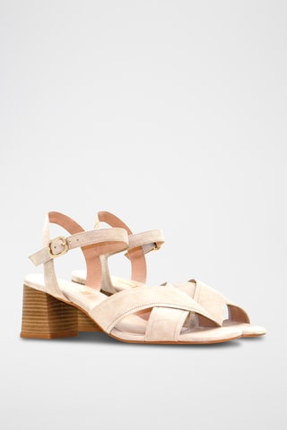 Sandali con tacco in pelle scamosciata - Beige