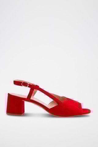 Sandali con tacco in pelle scamosciata - Rosso