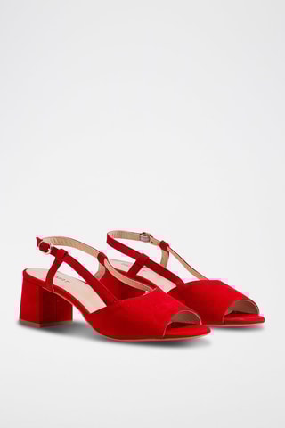 Sandali con tacco in pelle scamosciata - Rosso