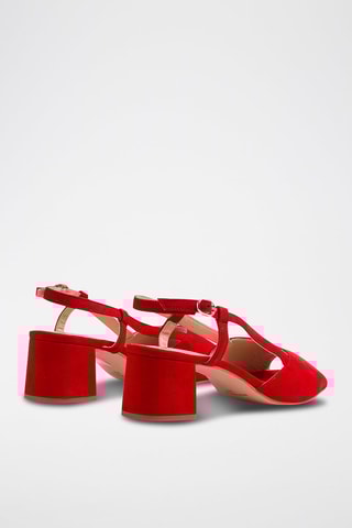 Sandali con tacco in pelle scamosciata - Rosso