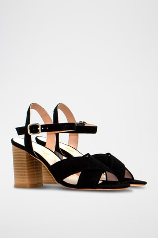 Sandali con tacco in pelle scamosciata - Nero