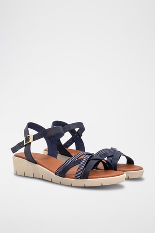 Sandali con zeppa in pelle - Nero