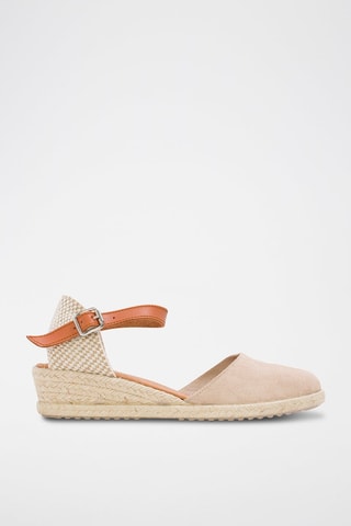 Espadrillas con zeppa in pelle scamosciata - Beige