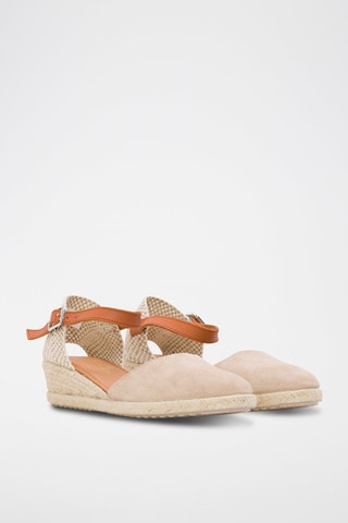 Espadrillas con zeppa in pelle scamosciata - Beige