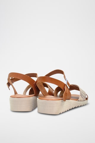 Sandali con zeppa in pelle - Marrone