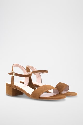 Sandali con tacco in pelle scamosciata - Marrone